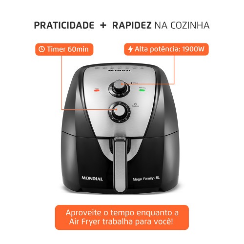 Fritadeira elétrica sem óleo Air Fryer 8L 1900W Mega Family - AFN-80-BI 110V Fritadeira elétrica sem óleo Air Fryer 8L 1900W Mega Family - AFN-80-BI 110V