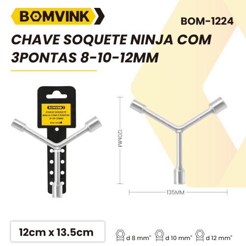 Chave 3 pontas soquetes ninja 8 x 10 x 12mm - BOM-1224 Chave 3 pontas soquetes ninja 8 x 10 x 12mm - BOM-1224