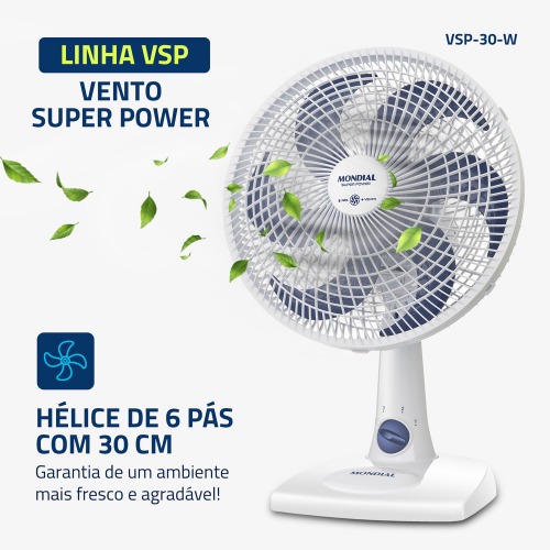 Ventilador de mesa 30 cm 6 p�s com 3 velocidades Super Power - VSP-30-W  220V