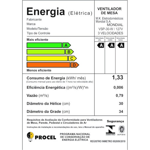 Kit 2 Ventiladores de mesa 30 cm 6 p�s 3 velocidades Super Power- VSP-30-W  110V