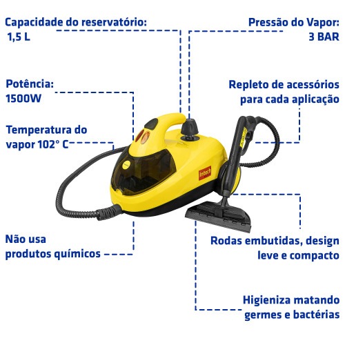 Limpadora a vapor Higienizador 1500W com acessórios - Vapor Clean 110V Limpadora a vapor Higienizador 1500W com acessórios - Vapor Clean 110V