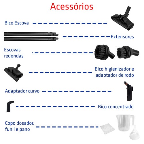 Limpadora a vapor Higienizador 1500W com acessórios - Vapor Clean 110V Limpadora a vapor Higienizador 1500W com acessórios - Vapor Clean 110V