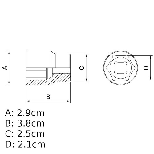 Soquete sextavado 21 mm encaixe 1/2 Soquete sextavado 21 mm encaixe 1/2