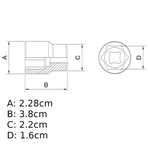 Soquete sextavado 16 mm encaixe 1/2 Soquete sextavado 16 mm encaixe 1/2