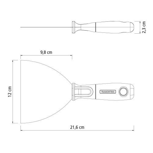 Espátula flexível metálica 12 cm com cabo plástico Espátula flexível metálica 12 cm com cabo plástico