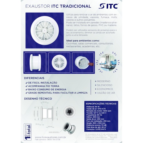 Exaustor diâmetro 250 mm com motor blindado - TRADICIONAL 110V Exaustor diâmetro 250 mm com motor blindado - TRADICIONAL 110V