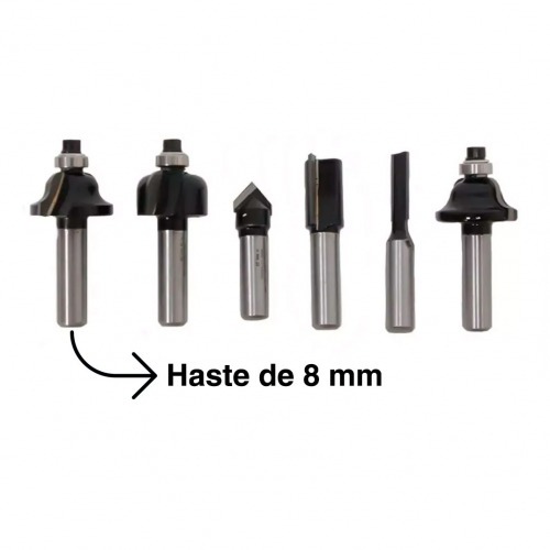 Jogo de fresas para madeira 8 mm com 6 pe�as 21129 - RZ-ACT06