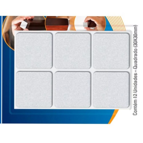 Feltro protetor adesivo quadrado 30 mm branco com 12 unidades