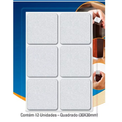 Feltro protetor adesivo quadrado 30 mm branco com 12 unidades