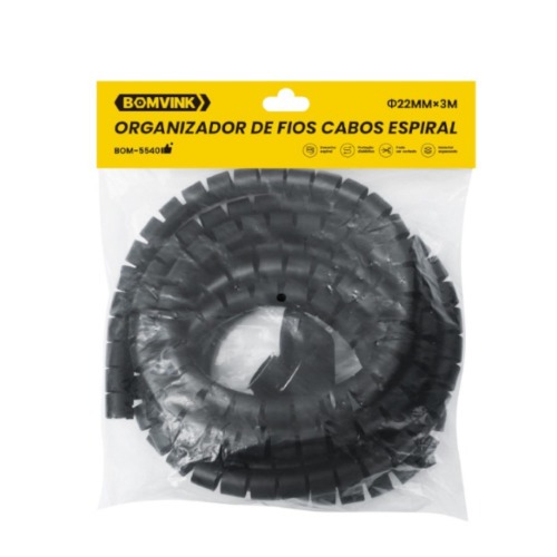 Organizador de Cabos 3 m 22 mm Preto - BOM-5540 Organizador de Cabos 3 m 22 mm Preto - BOM-5540