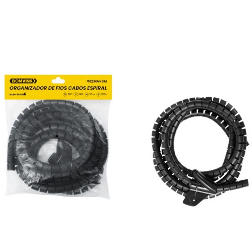 Organizador de Cabos 3 m 22 mm Preto - BOM-5540 Organizador de Cabos 3 m 22 mm Preto - BOM-5540