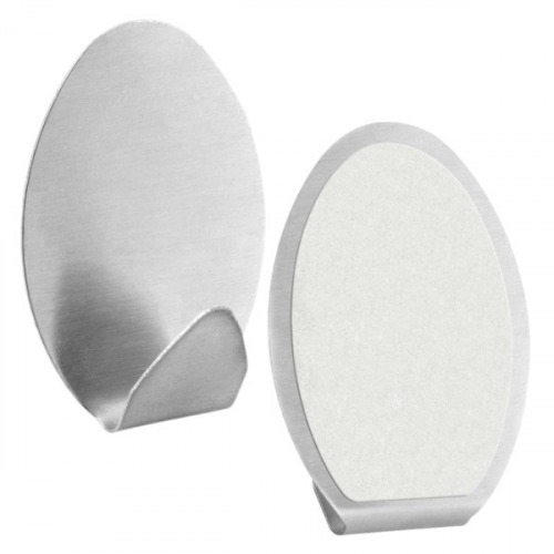 Gancho adesivo oval em inox com 2 peças Gancho adesivo oval em inox com 2 peças