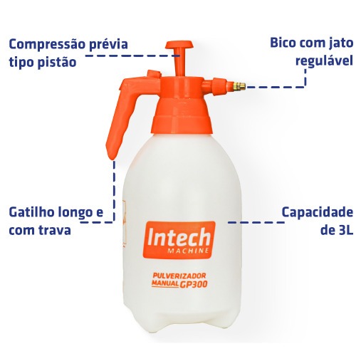 Pulverizador manual 3,0 litros de compressão previa tipo pistão - GP300 Pulverizador manual 3,0 litros de compressão previa tipo pistão - GP300