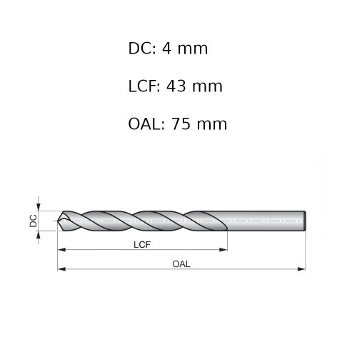 Broca de aço rápido para metal 4,0 mm DIN 338 - A1144.0B Broca de aço rápido para metal 4,0 mm DIN 338 - A1144.0B