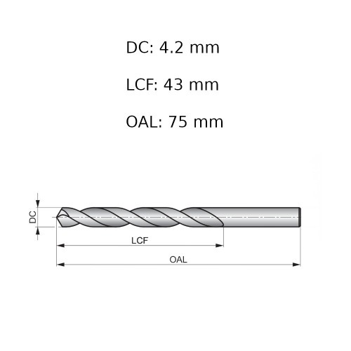 Broca de aço rápido para metal 4,2 mm DIN 338 - A1144.2B Broca de aço rápido para metal 4,2 mm DIN 338 - A1144.2B