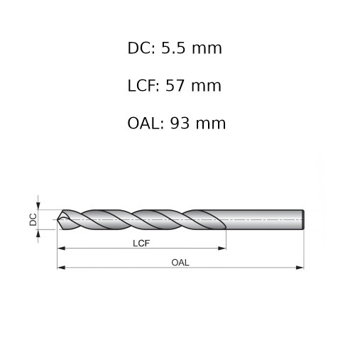 Broca de aço rápido para metal 5,5 mm DIN 338 - A1145.5B Broca de aço rápido para metal 5,5 mm DIN 338 - A1145.5B