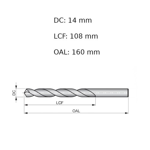 Broca de aço rápido para metal 14 mm DIN 338 - A11414.0B Broca de aço rápido para metal 14 mm DIN 338 - A11414.0B
