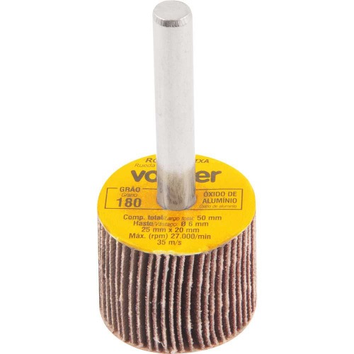 Roda de lixa 25 mm x 20 mm com haste grão 180 Roda de lixa 25 mm x 20 mm com haste grão 180