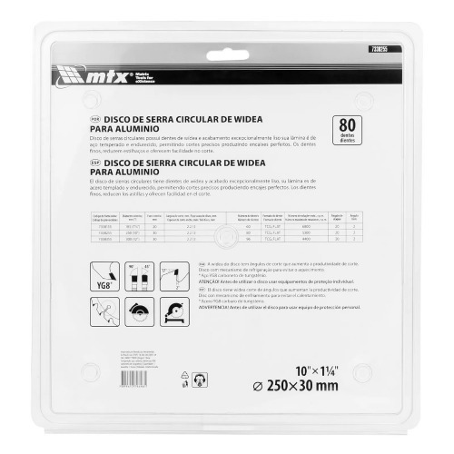 Disco de serra para alumínio 250 x 30 mm 80 dentes - 7338255 Disco de serra para alumínio 250 x 30 mm 80 dentes - 7338255