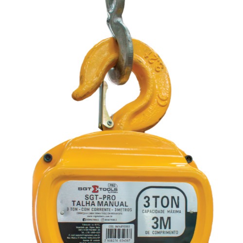 Talha manual 3 toneladas com corrente de 3 metros - SGT-PRO Talha manual 3 toneladas com corrente de 3 metros - SGT-PRO