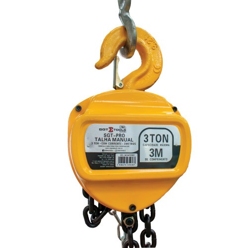 Talha manual 3 toneladas com corrente de 3 metros - SGT-PRO Talha manual 3 toneladas com corrente de 3 metros - SGT-PRO