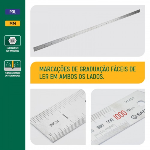 Escala métrica em aço inoxidável 1000 mm - ST91402 Escala métrica em aço inoxidável 1000 mm - ST91402