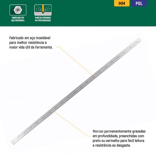 Escala métrica em aço inoxidável 1000 mm - ST91402 Escala métrica em aço inoxidável 1000 mm - ST91402