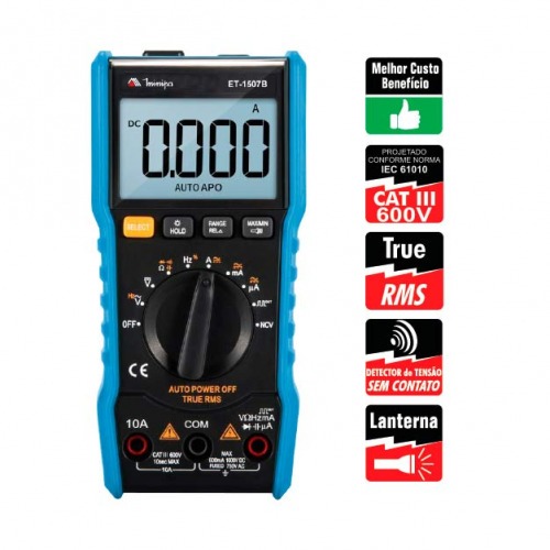 Multímetro digital portátil 600 volts CAT III - ET-1507B Multímetro digital portátil 600 volts CAT III - ET-1507B