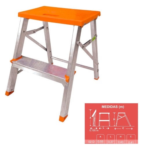Escada banqueta de alum�nio 1 degrau + patamar - ESC0070