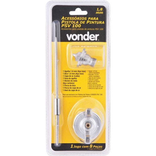 Jogo de agulha e bico de 1,8 mm para pistola de pintura com 8 peças - PSV 100 Jogo de agulha e bico de 1,8 mm para pistola de pintura com 8 peças - PSV 100