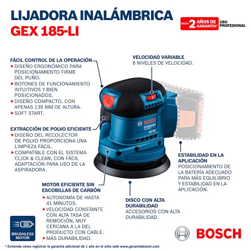 Lixadeira roto orbital a bateria 18V Brushless Sem bateria - GEX 185-LI Lixadeira roto orbital a bateria 18V Brushless Sem bateria - GEX 185-LI