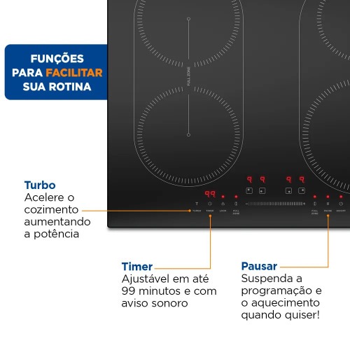 Cooktop de indução 4 bocas 7000W display digital touch - CTI-03 220V Cooktop de indução 4 bocas 7000W display digital touch - CTI-03 220V