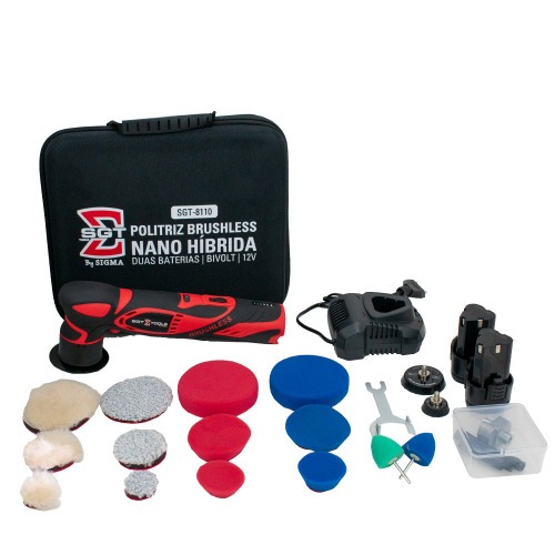 Politriz nano hibrida a bateria 12V com 2 baterias e acessórios - SGT-8110 110V/220V Politriz nano hibrida a bateria 12V com 2 baterias e acessórios - SGT-8110 110V/220V