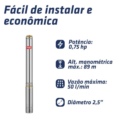 Bomba submersa caneta para poço 1 hp 2.1/2 Bomba submersa caneta para poço 1 hp 2.1/2