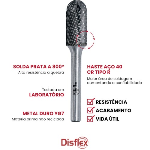 Lima rotativa endurecida cilíndrica redonda 10 x 20 mm haste 6 mm - 23.207 Lima rotativa endurecida cilíndrica redonda 10 x 20 mm haste 6 mm - 23.207