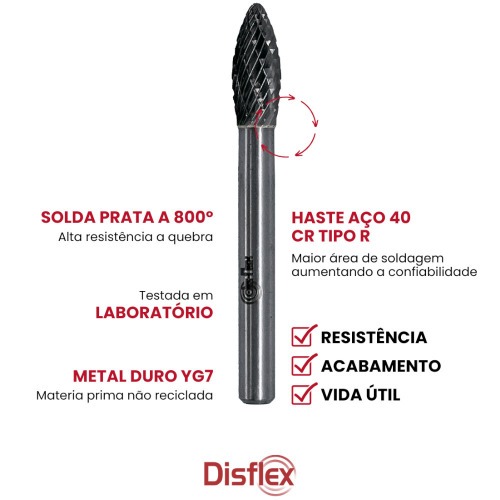 Lima rotativa endurecida em chama 12 x 32 mm haste 6 mm - 23.226