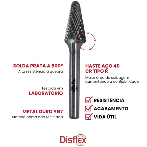 Lima rotativa endurecida c�nica redonda 8 x 22 mm haste 6 mm - 23.271