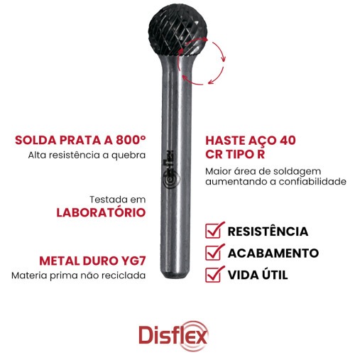 Lima rotativa endurecida esférica 16 x 14 mm haste 6 mm - 23.237 Lima rotativa endurecida esférica 16 x 14 mm haste 6 mm - 23.237