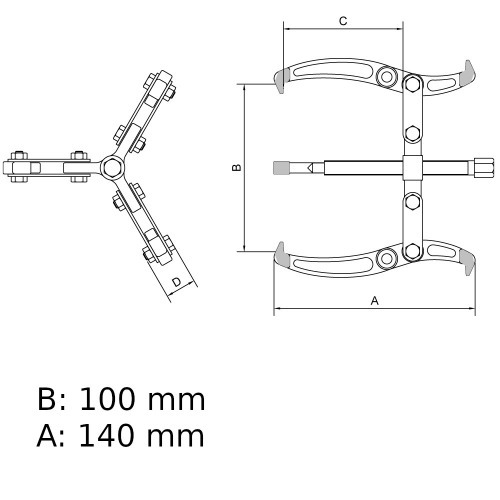 Saca polia com 3 garras articulado abertura de 100 mm - 44028004 Saca polia com 3 garras articulado abertura de 100 mm - 44028004