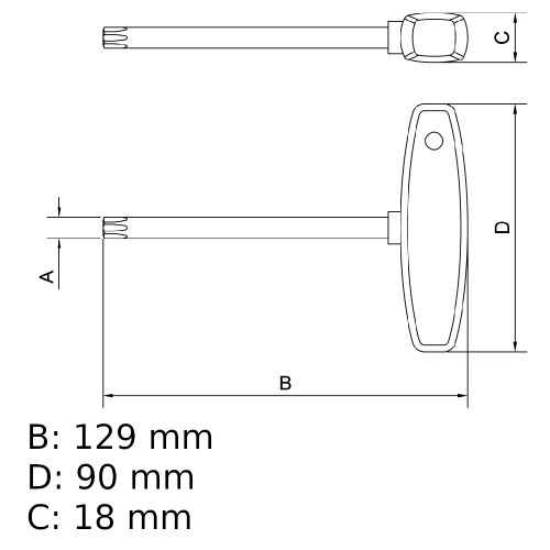 Chave hexalobular T25 x 100 mm cabo T aço cromo vanádio Chave hexalobular T25 x 100 mm cabo T aço cromo vanádio