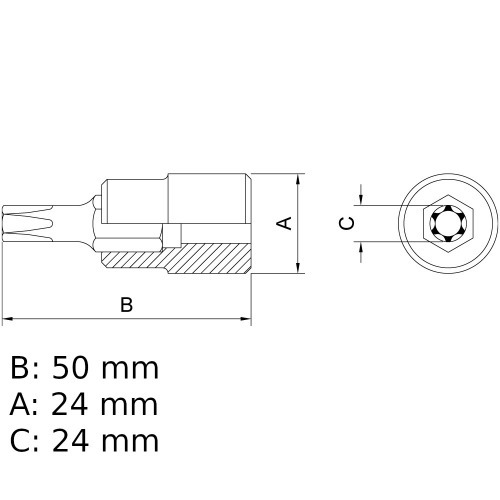 Soquete com ponta hexalobular T-45 encaixe 1/2 Soquete com ponta hexalobular T-45 encaixe 1/2