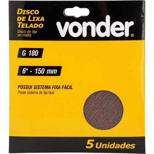 Disco de lixa telado 150 mm gr�o 180 com 5 pe�as