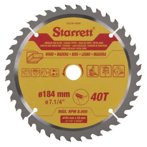 Disco de serra para madeira 184 mm x 20 mm 40 dentes - CCS184-40AW Disco de serra para madeira 184 mm x 20 mm 40 dentes - CCS184-40AW