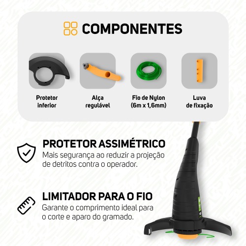 Aparador de grama el�trico 1600 watts a fio de nylon - WG AG01E  110V