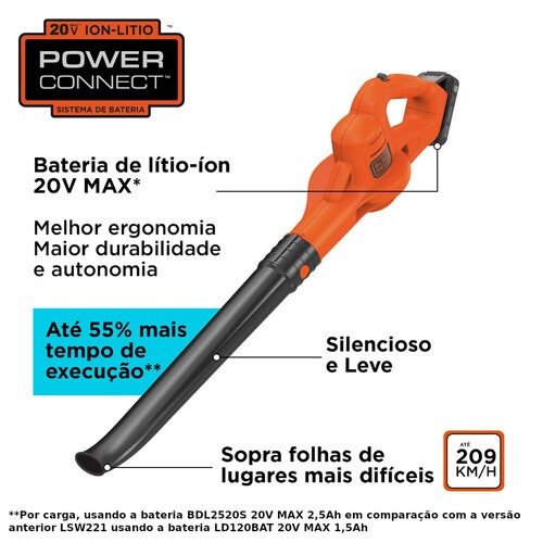 Soprador de folhas a bateria 20V Max 2,5Ah com 1 bateria - BCSW221E1 110V/220V Soprador de folhas a bateria 20V Max 2,5Ah com 1 bateria - BCSW221E1 110V/220V