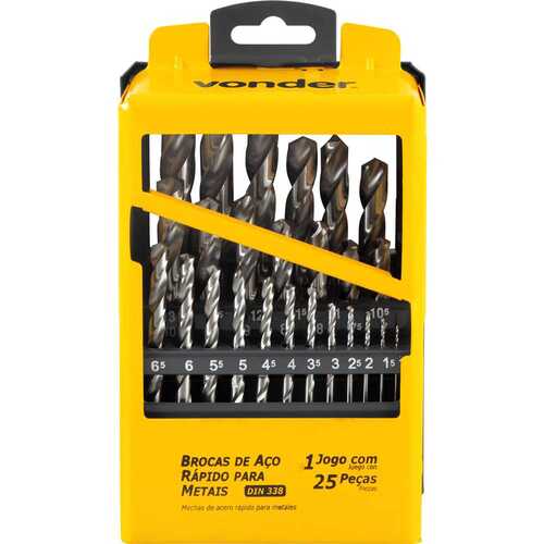 Jogo de brocas aço rápido 1,0 a 13,0 mm DIN338 com 25 peças Jogo de brocas aço rápido 1,0 a 13,0 mm DIN338 com 25 peças