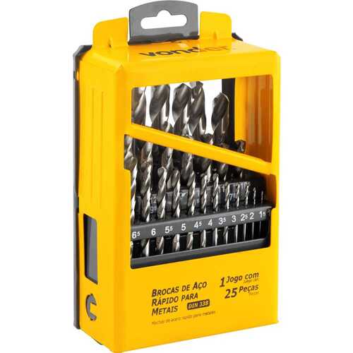 Jogo de brocas aço rápido 1,0 a 13,0 mm DIN338 com 25 peças Jogo de brocas aço rápido 1,0 a 13,0 mm DIN338 com 25 peças