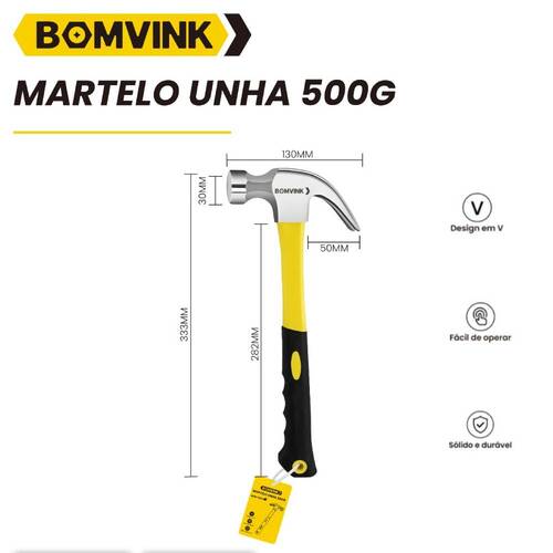 Martelo unha com cabo 30 cm cabo de fibra - BOM-1002 Martelo unha com cabo 30 cm cabo de fibra - BOM-1002