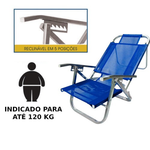 Cadeira de praia dobrável em 5 posições azul royal - Copacabana Cadeira de praia dobrável em 5 posições azul royal - Copacabana