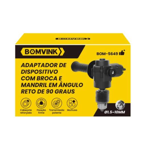 Adaptador para furadeira parafusadeira com mandril em ângulo reto de 90 graus - BOM-5649 Adaptador para furadeira parafusadeira com mandril em ângulo reto de 90 graus - BOM-5649